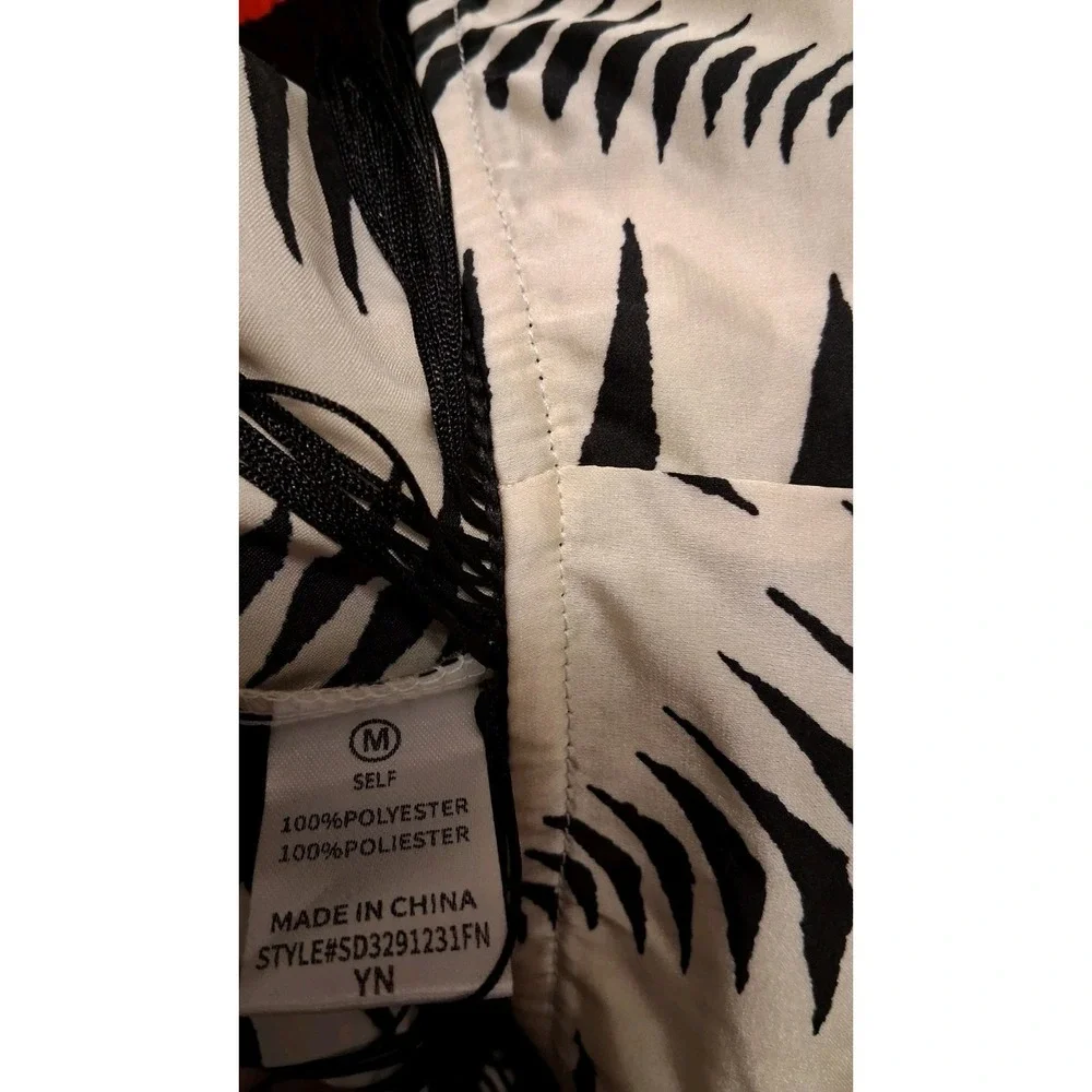 Women's Animal Print Zebra Belted Dress‎ M Long Sleeve Maxi Fringe Tassel NWT - Picture 8 of 8